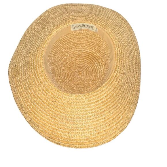 Vintage 80s Banana Republic Wide Brim Straw Raffia size S-M red, green, gold rib - Picture 9 of 10